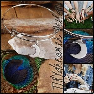 Luna Crescent MOON Stainless Steel Stackable Bangle Charm Bracelet Gift